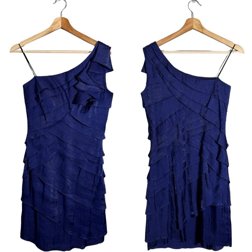 Sangria One Shoulder Tiered Ruffle Dress Women's 6P Blue Knee Length Cocktail
